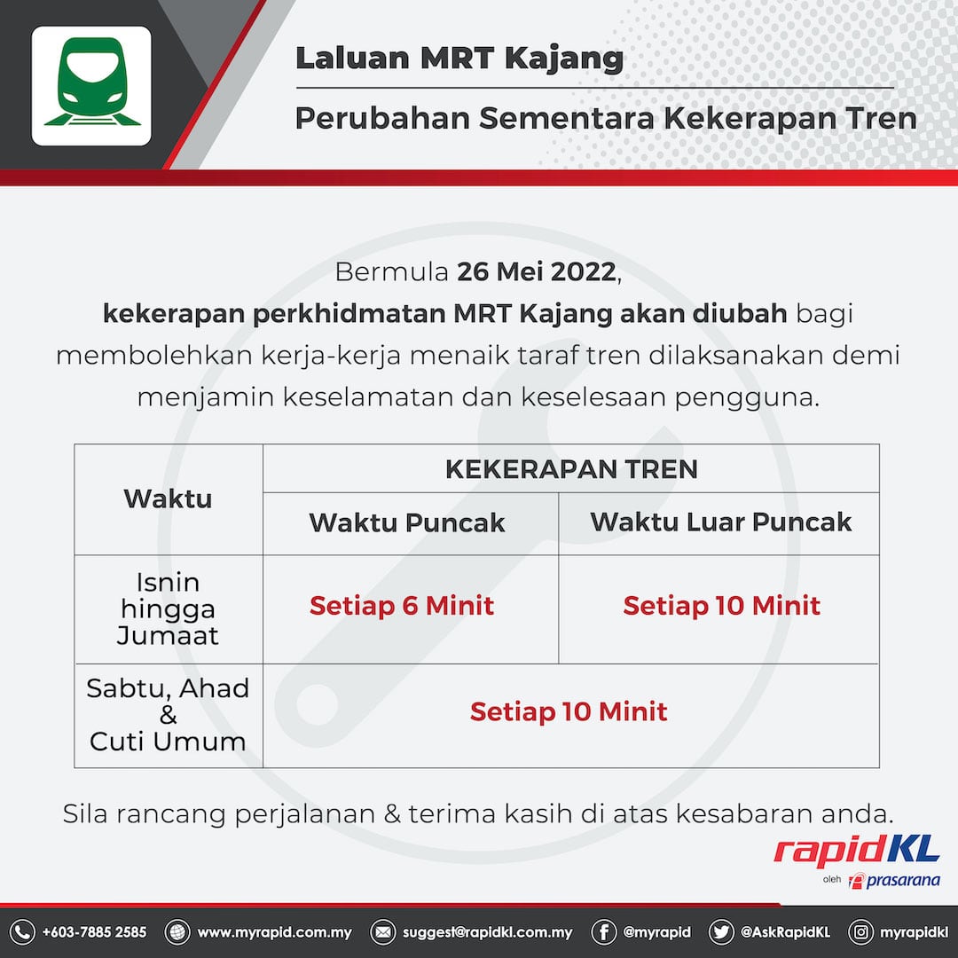 Kekerapan Terkini MRT Laluan Kajang